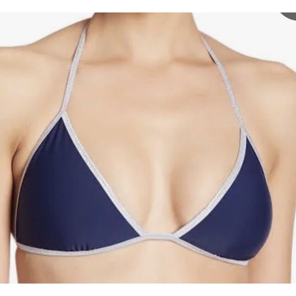 Sam Edelman Swimwear Reversible Triangle Top Blue Silver Swim Bikini NWT Large